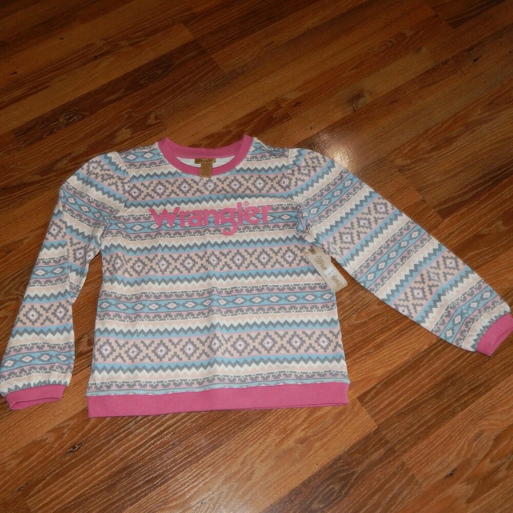 NEW Girl's Size XL WRANGLER Western Cowgirl Crewneck Sweatshirt Puff Aztec Print